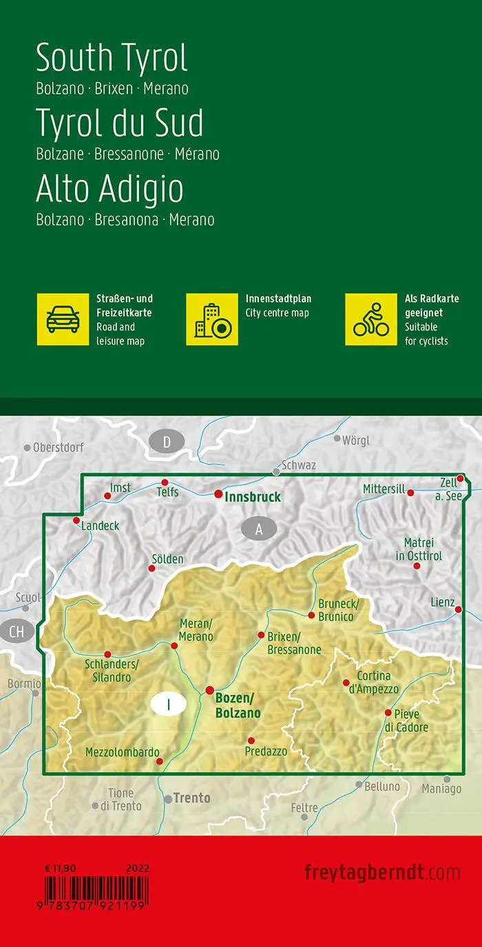 Rückseite: 9783707921199 | Südtirol, Straßen- und Freizeitkarte 1:150.000, freytag &amp; berndt