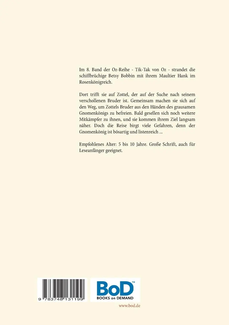 Rückseite: 9783748131199 | Tik-Tak von Oz - Die Oz-Bücher Band 8 | L. Frank Baum | Taschenbuch