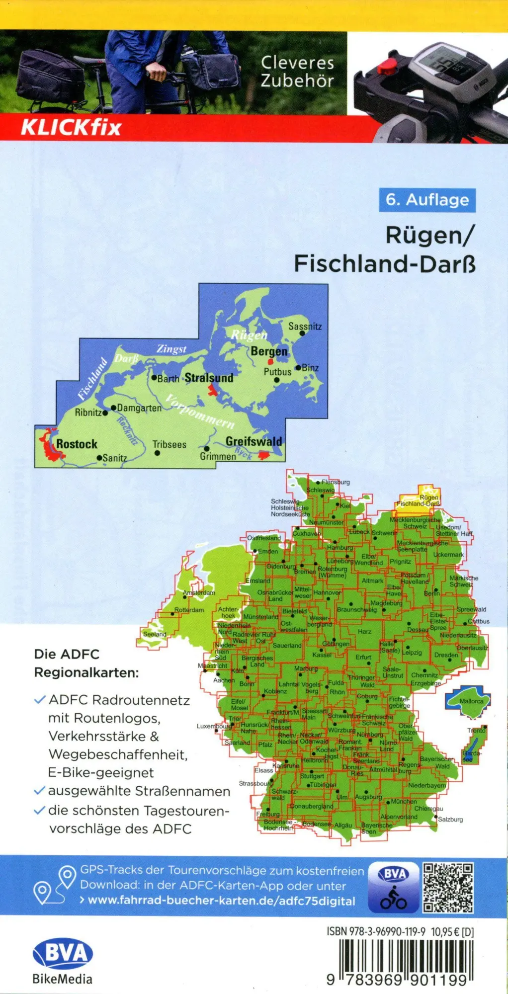 Bild: 9783969901199 | ADFC-Regionalkarte Rügen Fischland-Darß, 1:75.000, mit...