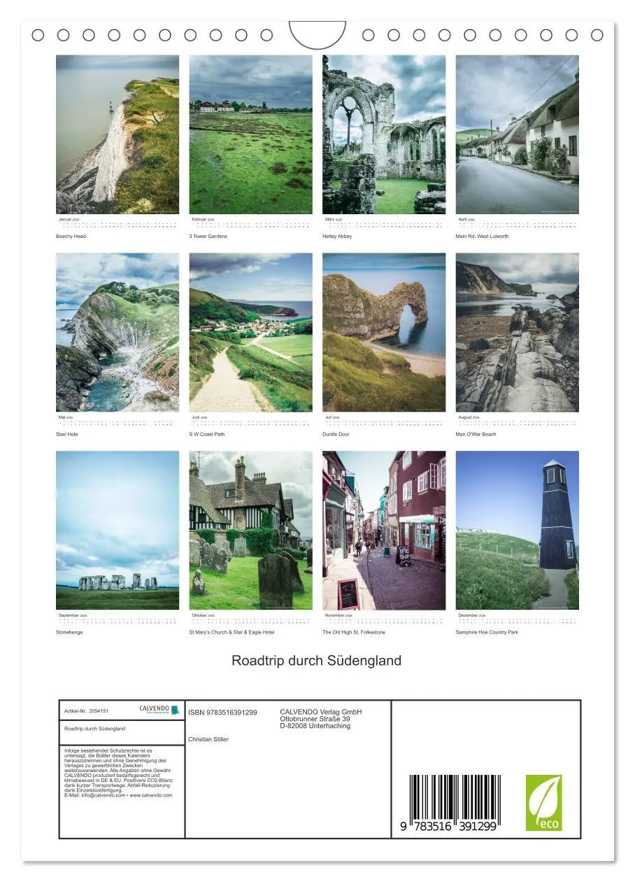 Bild: 9783516391299 | Roadtrip durch Südengland (Wandkalender 2026 DIN A4 hoch), CALVENDO...