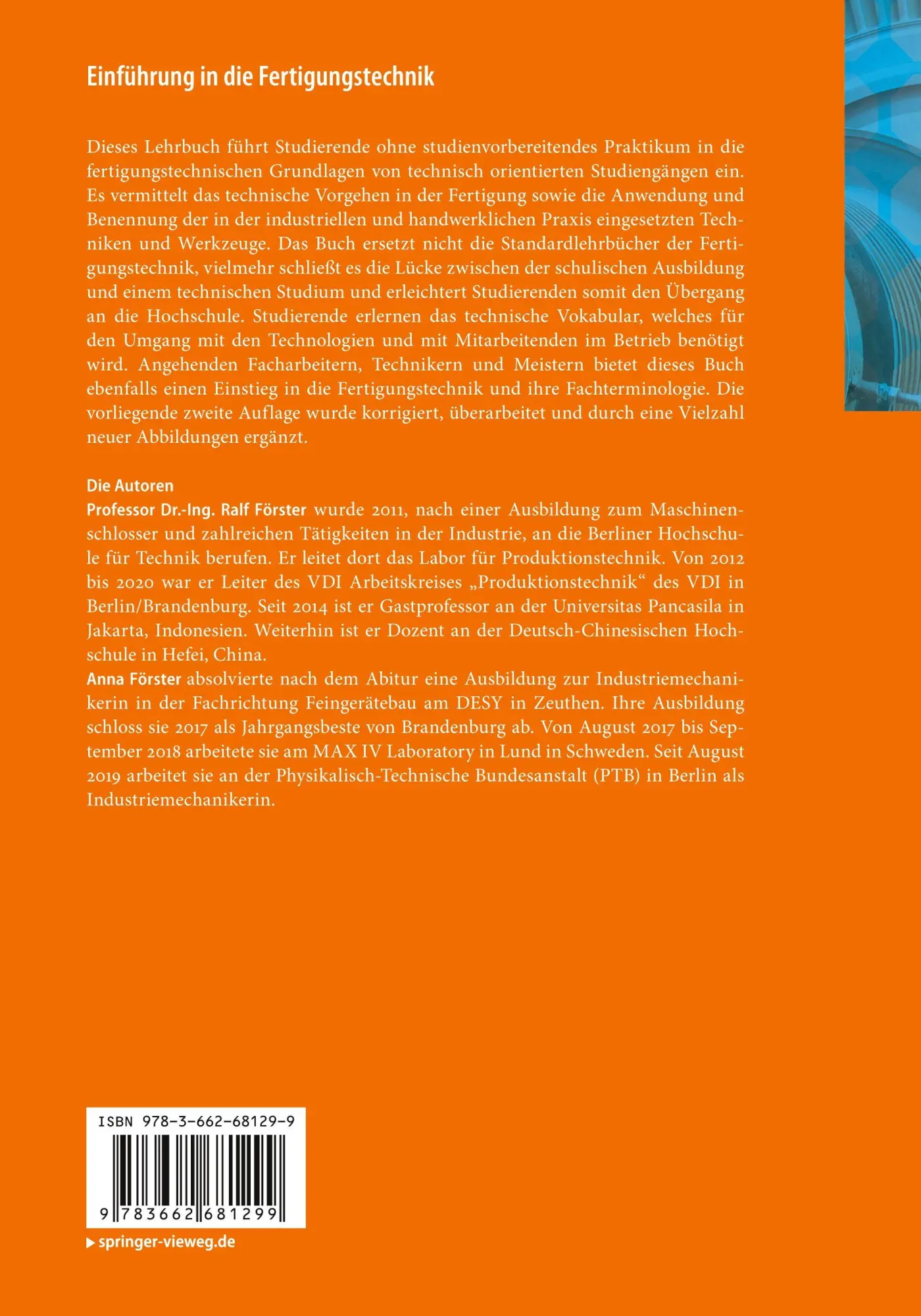 Rückseite: 9783662681299 | Einführung in die Fertigungstechnik | Ralf Förster (u. a.) | Buch