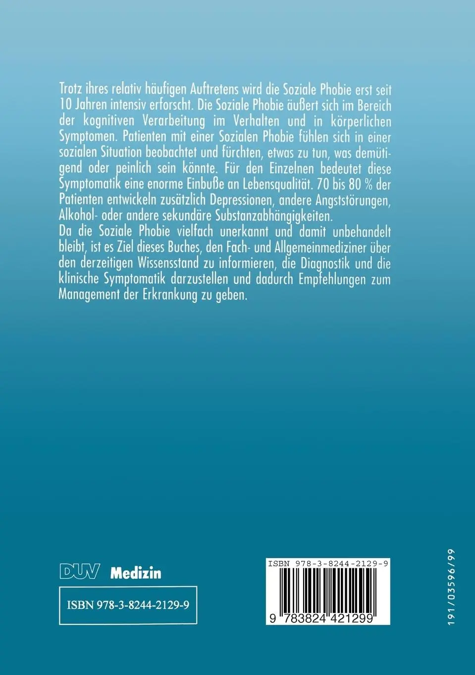 Rückseite: 9783824421299 | Soziale Phobie | Diagnostik und Pharmakotherapie | Kasper | Buch | i