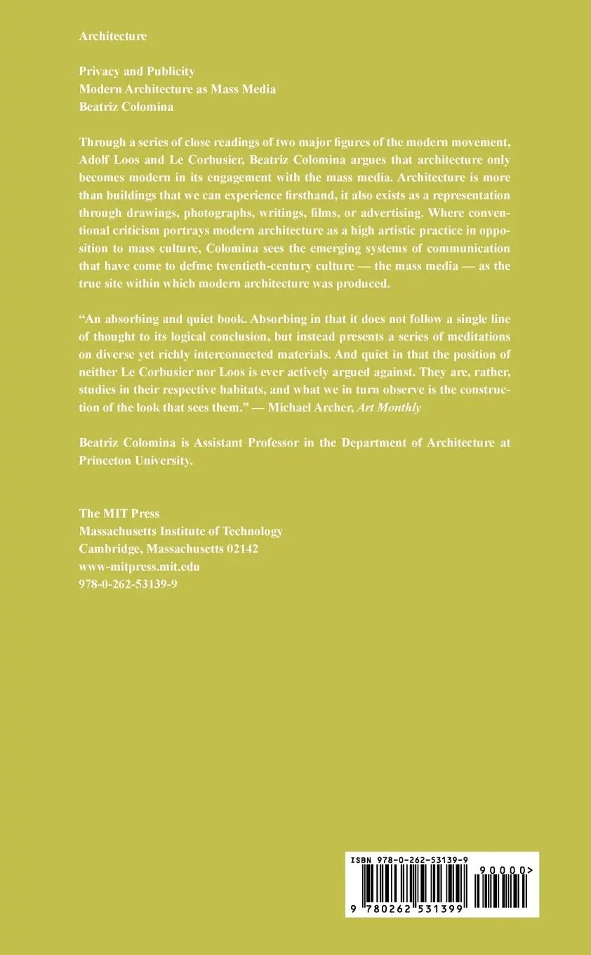 Rückseite: 9780262531399 | Privacy and Publicity | Modern Architecture As Mass Media | Colomina