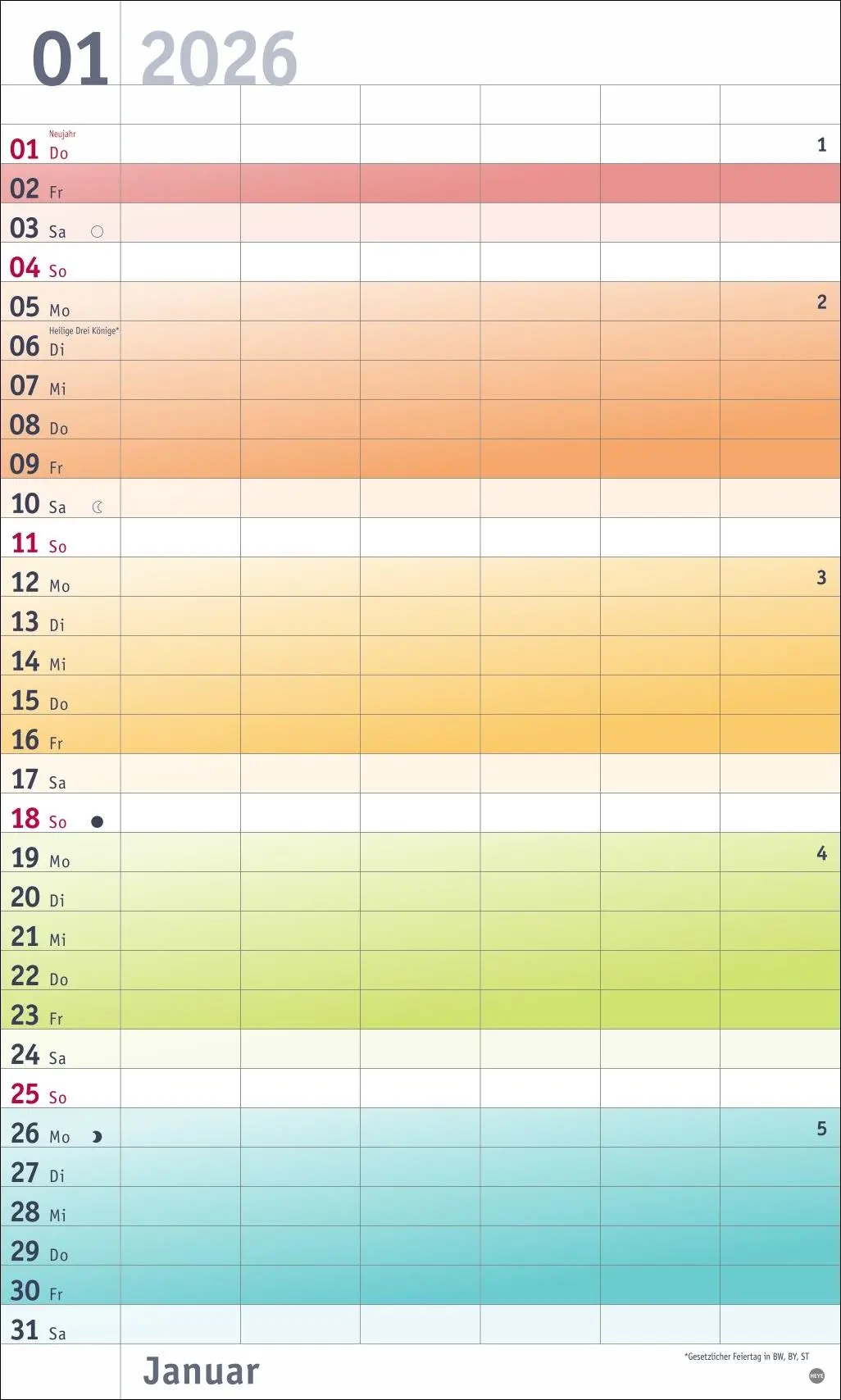 Bild: 9783756411399 | Bunte Wochen Familienplaner XL 2026 | Heye | Kalender | Spiralbindung