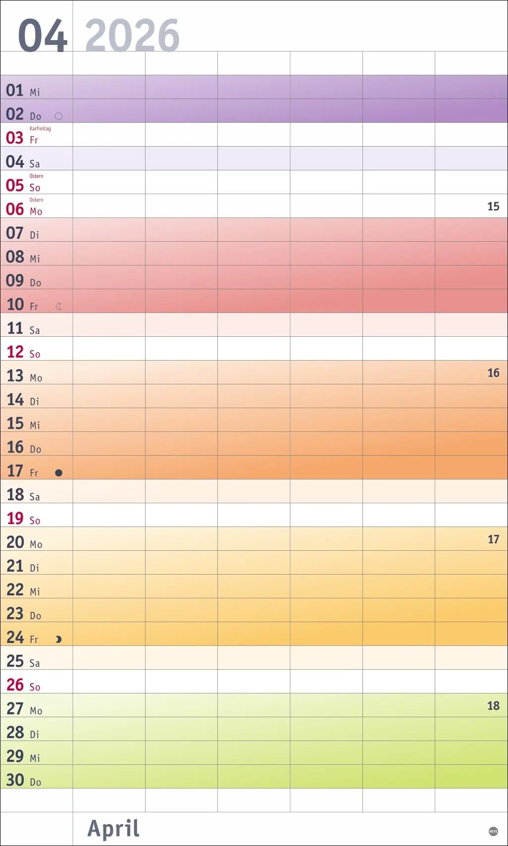 Bild: 9783756411399 | Bunte Wochen Familienplaner XL 2026 | Heye | Kalender | Spiralbindung