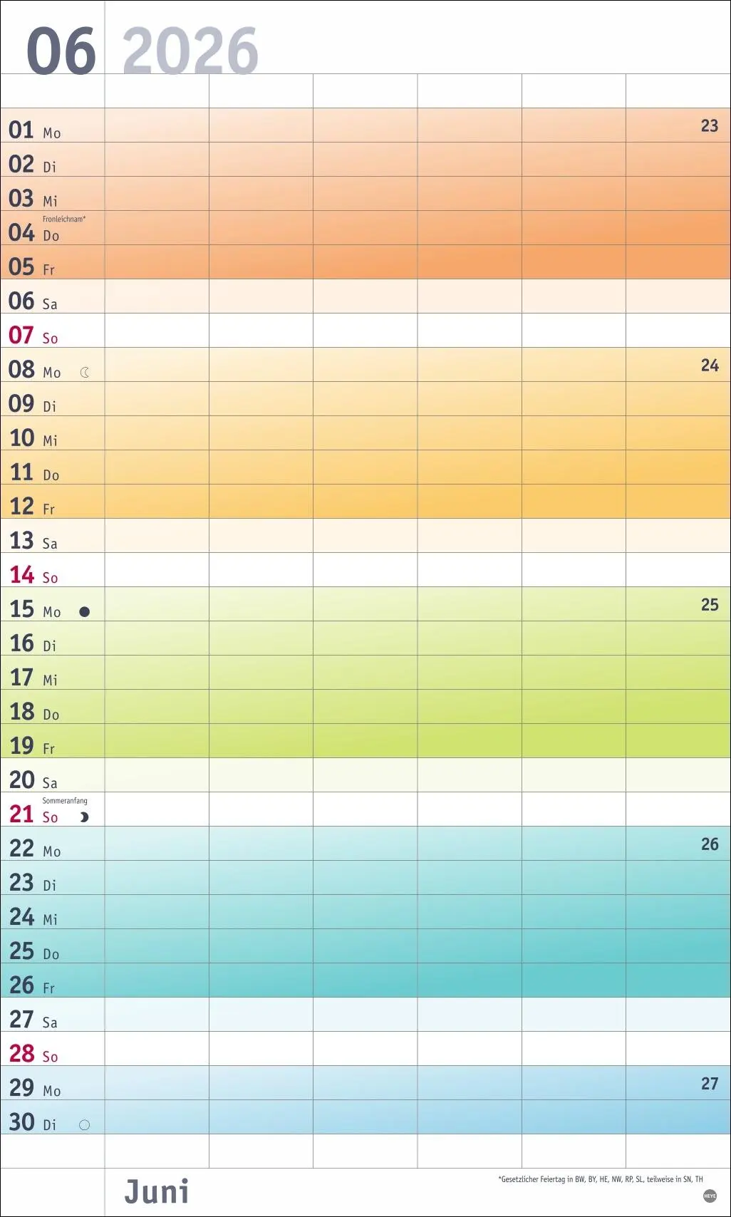 Bild: 9783756411399 | Bunte Wochen Familienplaner XL 2026 | Heye | Kalender | Spiralbindung