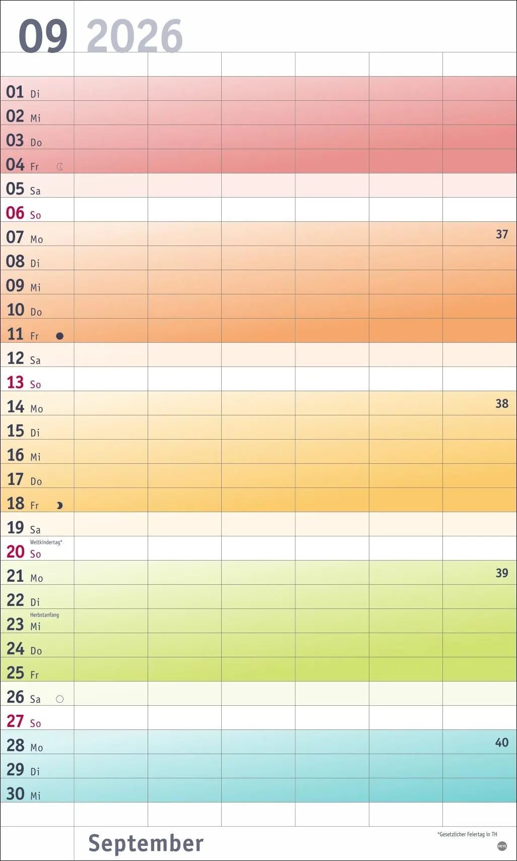Bild: 9783756411399 | Bunte Wochen Familienplaner XL 2026 | Heye | Kalender | Spiralbindung