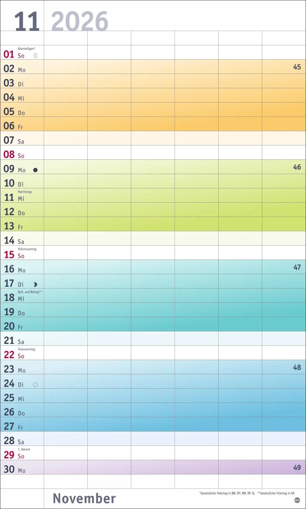 Bild: 9783756411399 | Bunte Wochen Familienplaner XL 2026 | Heye | Kalender | Spiralbindung