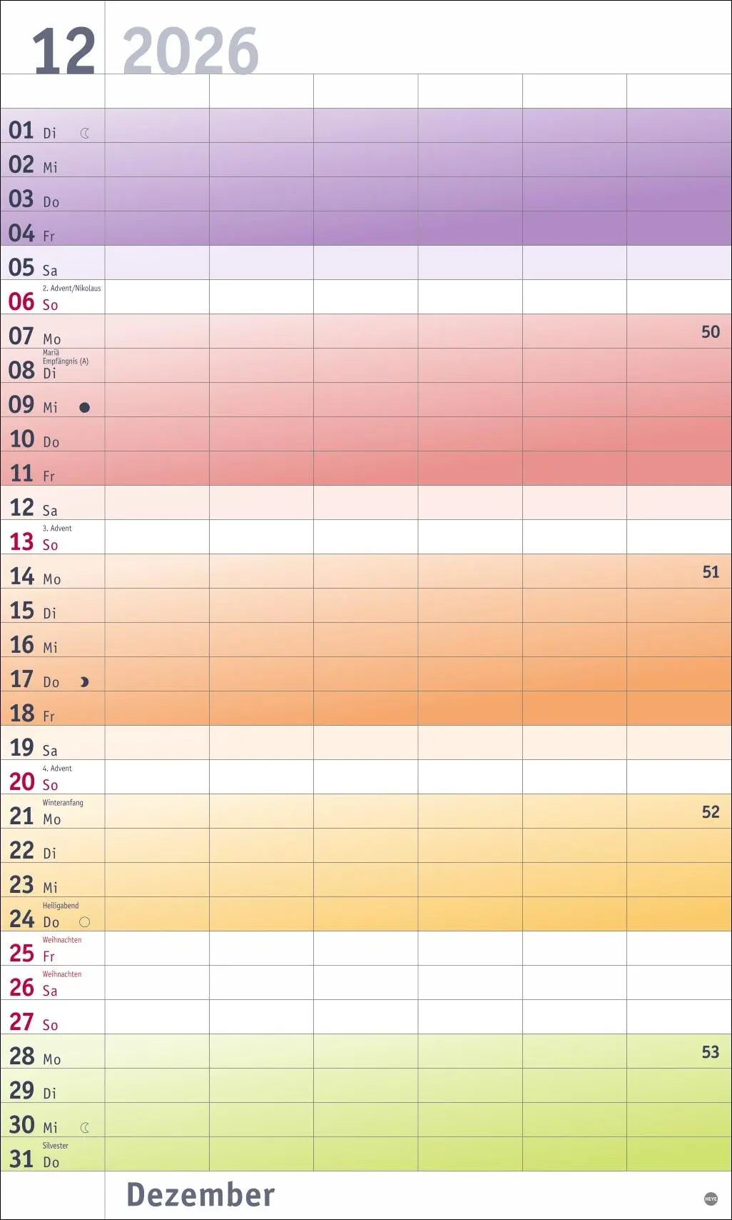 Bild: 9783756411399 | Bunte Wochen Familienplaner XL 2026 | Heye | Kalender | Spiralbindung