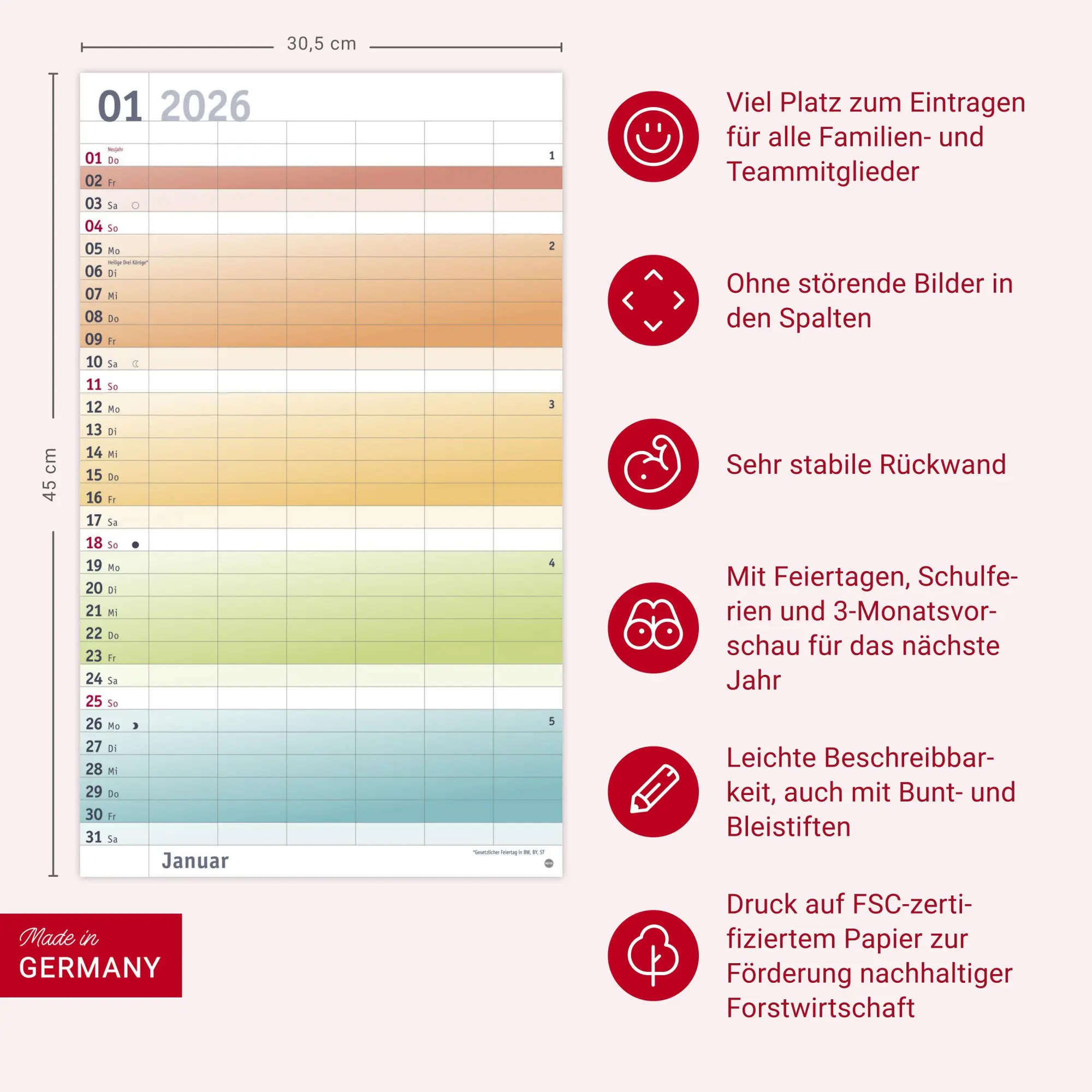 Bild: 9783756411399 | Bunte Wochen Familienplaner XL 2026 | Heye | Kalender | Spiralbindung