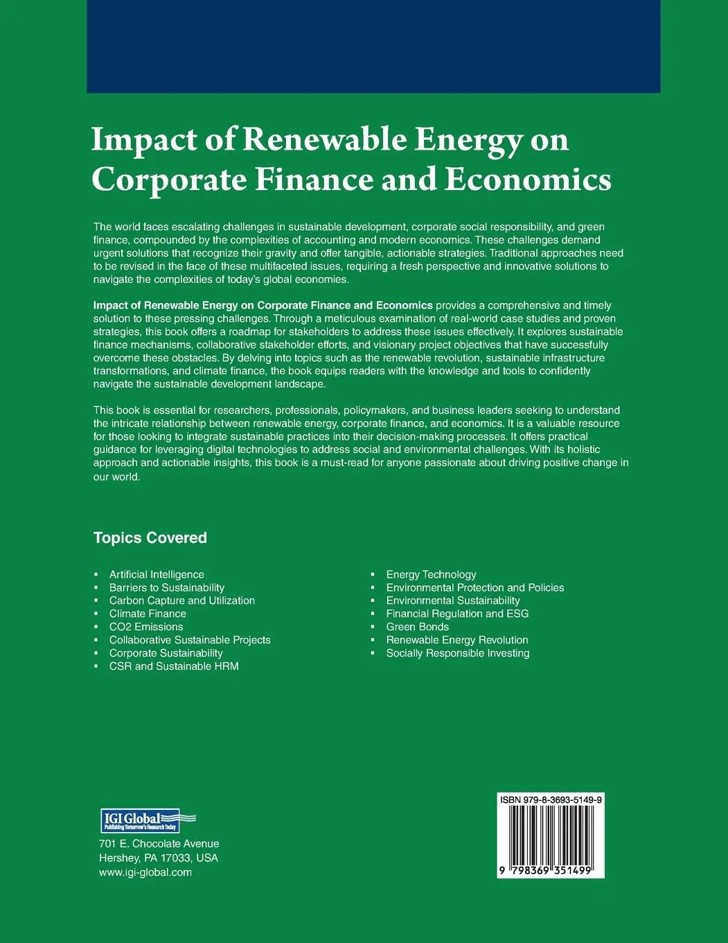 Rückseite: 9798369351499 | Impact of Renewable Energy on Corporate Finance and Economics | Ahmadi