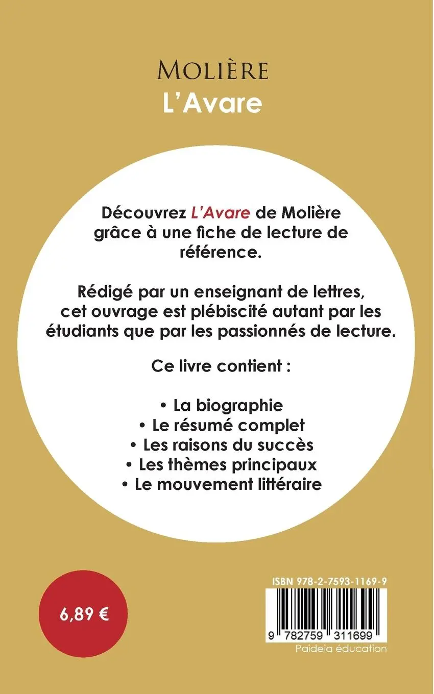 Rückseite: 9782759311699 | Fiche de lecture L'Avare (Étude intégrale) | Molière | Taschenbuch
