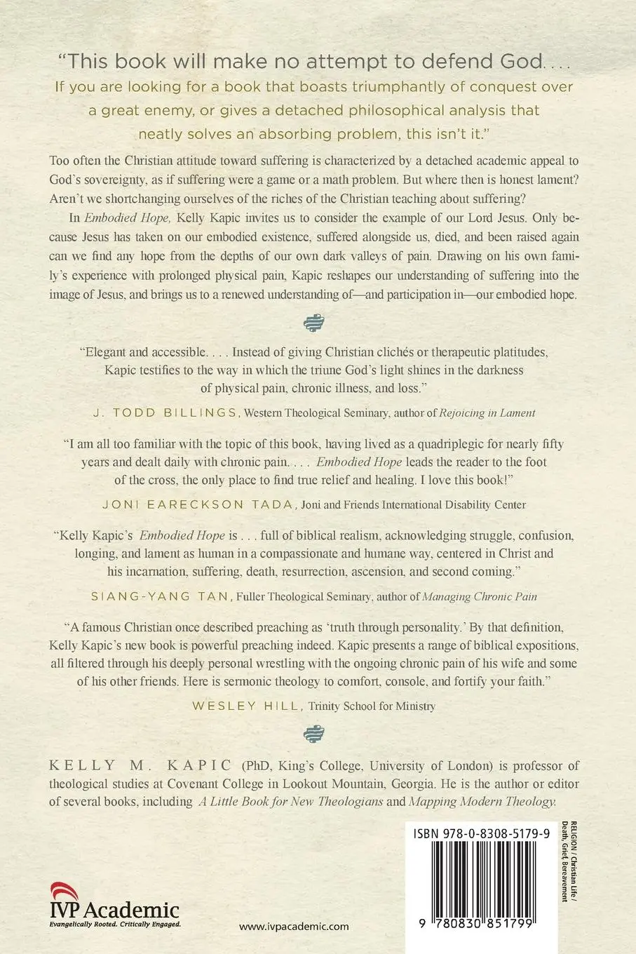 Rückseite: 9780830851799 | Embodied Hope | A Theological Meditation on Pain and Suffering | Kapic