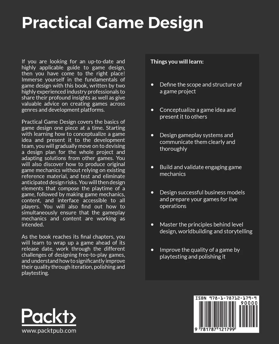 Rückseite: 9781787121799 | Practical Game Design | Adam Kramarzewski (u. a.) | Taschenbuch | 2018