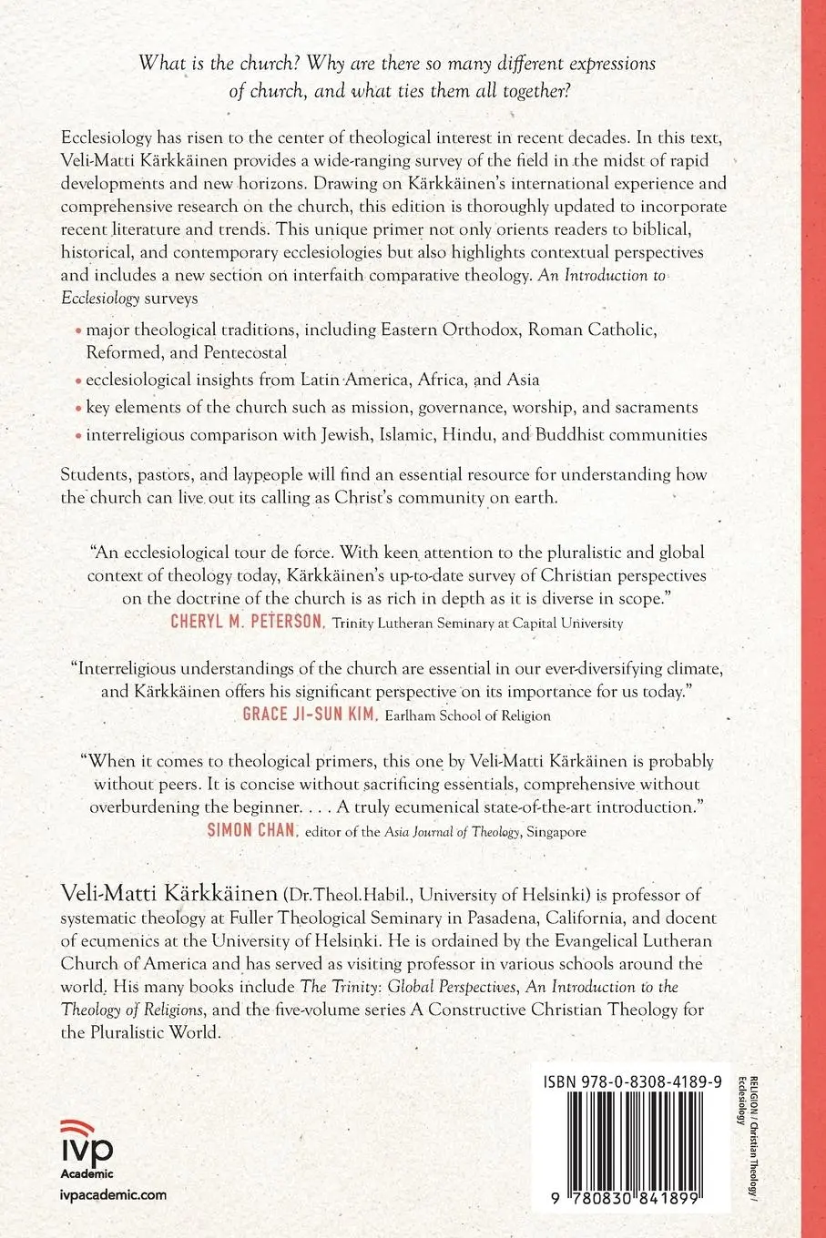 Rückseite: 9780830841899 | An Introduction to Ecclesiology | Veli-Matti Kärkkäinen | Taschenbuch