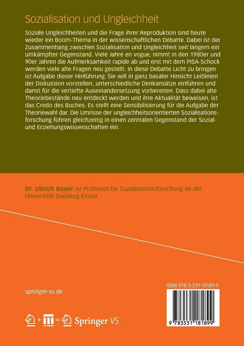 Rückseite: 9783531181899 | Sozialisation und Ungleichheit | Eine Hinführung | Ullrich Bauer | xii