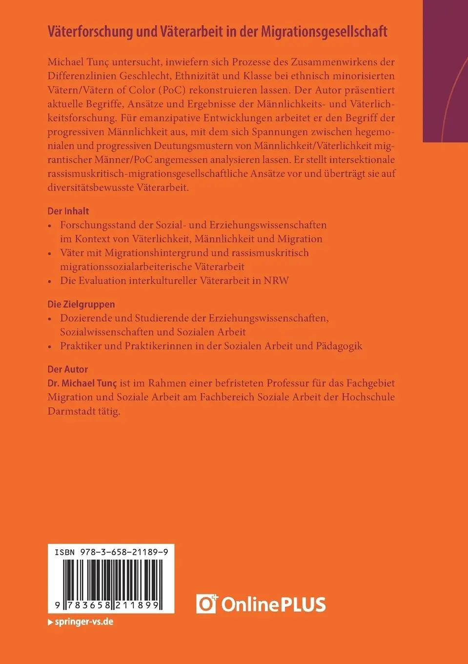 Rückseite: 9783658211899 | Väterforschung und Väterarbeit in der Migrationsgesellschaft | Tunç