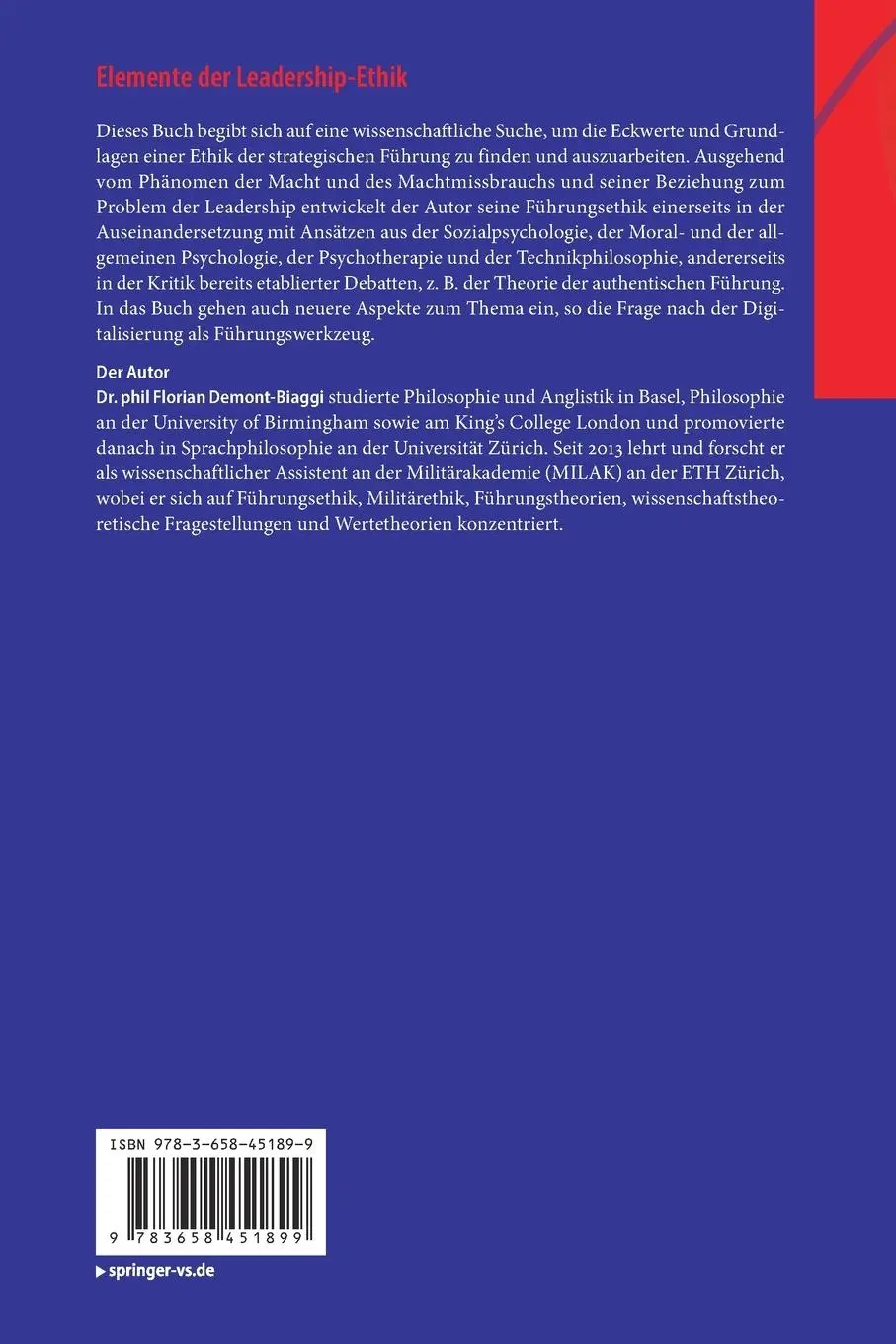 Rückseite: 9783658451899 | Elemente der Leadership-Ethik | Florian Demont-Biaggi | Taschenbuch