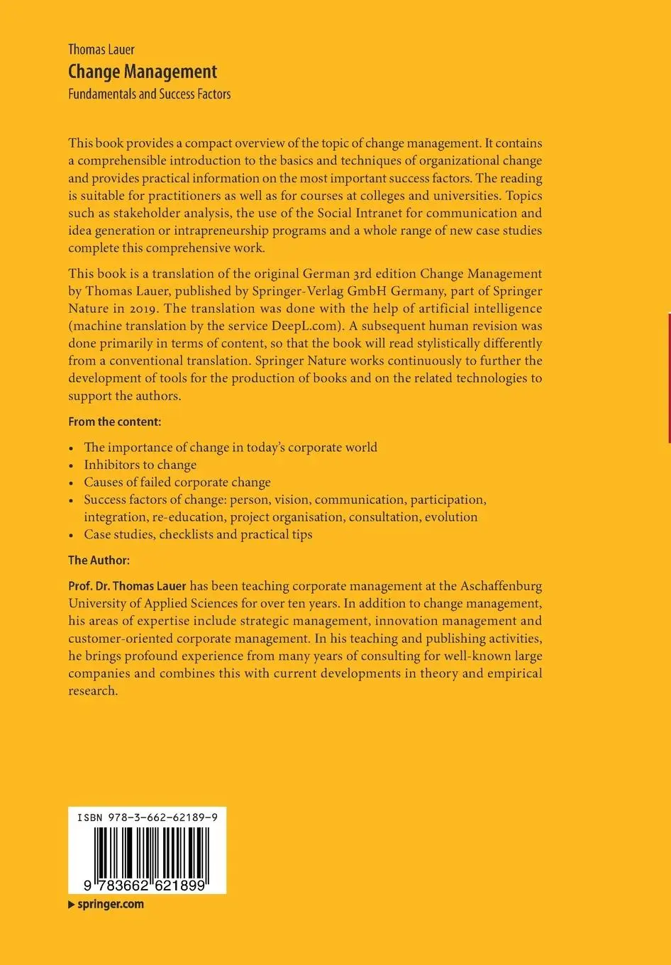 Rückseite: 9783662621899 | Change Management | Fundamentals and Success Factors | Thomas Lauer