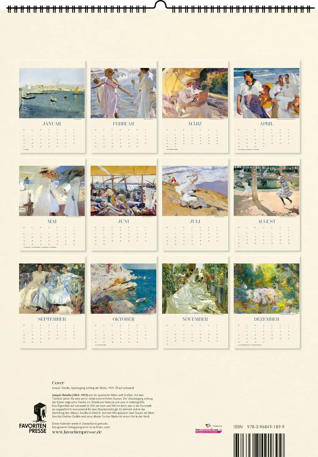 Rückseite: 9783968491899 | Joaquín Sorolla. Wandkalender 2026 | Joaquin Sorolla | Kalender | 2026