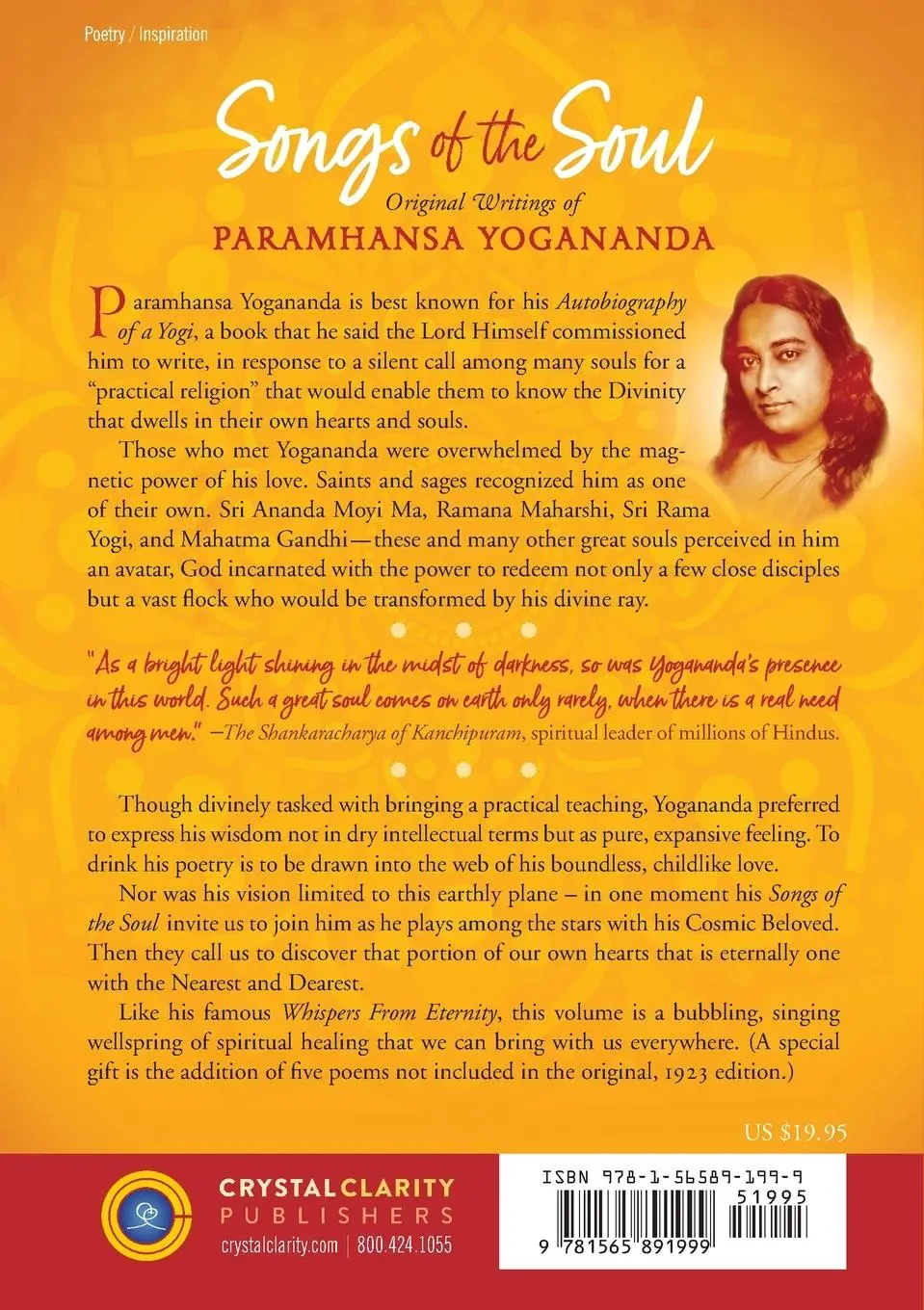 Rückseite: 9781565891999 | Songs of the Soul | Paramhansa Yogananda | Taschenbuch | Englisch