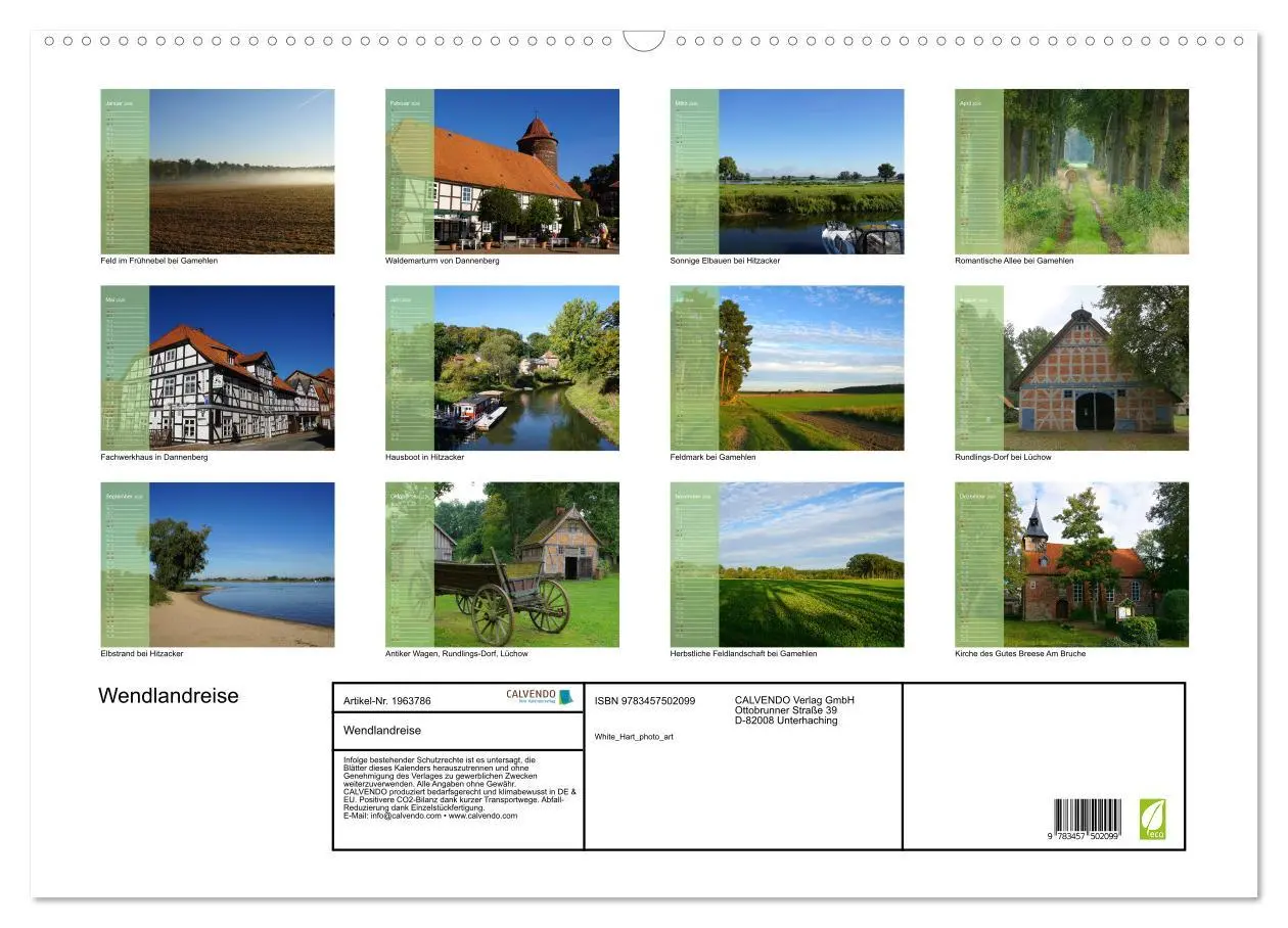 Bild: 9783457502099 | Wendlandreise (Wandkalender 2026 DIN A2 quer), CALVENDO Monatskalender