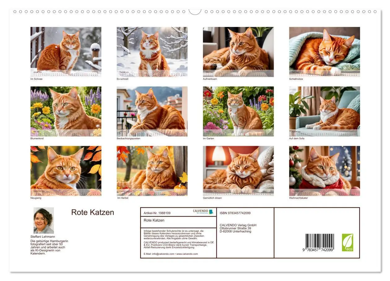 Bild: 9783457742099 | Rote Katzen (hochwertiger Premium Wandkalender 2026 DIN A2 quer),...