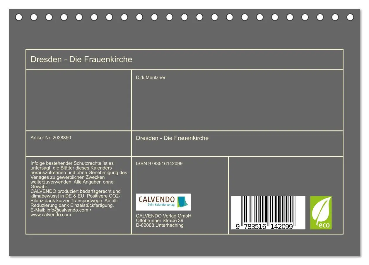 Bild: 9783516142099 | Dresden - Die Frauenkirche (Tischkalender 2026 DIN A5 quer),...