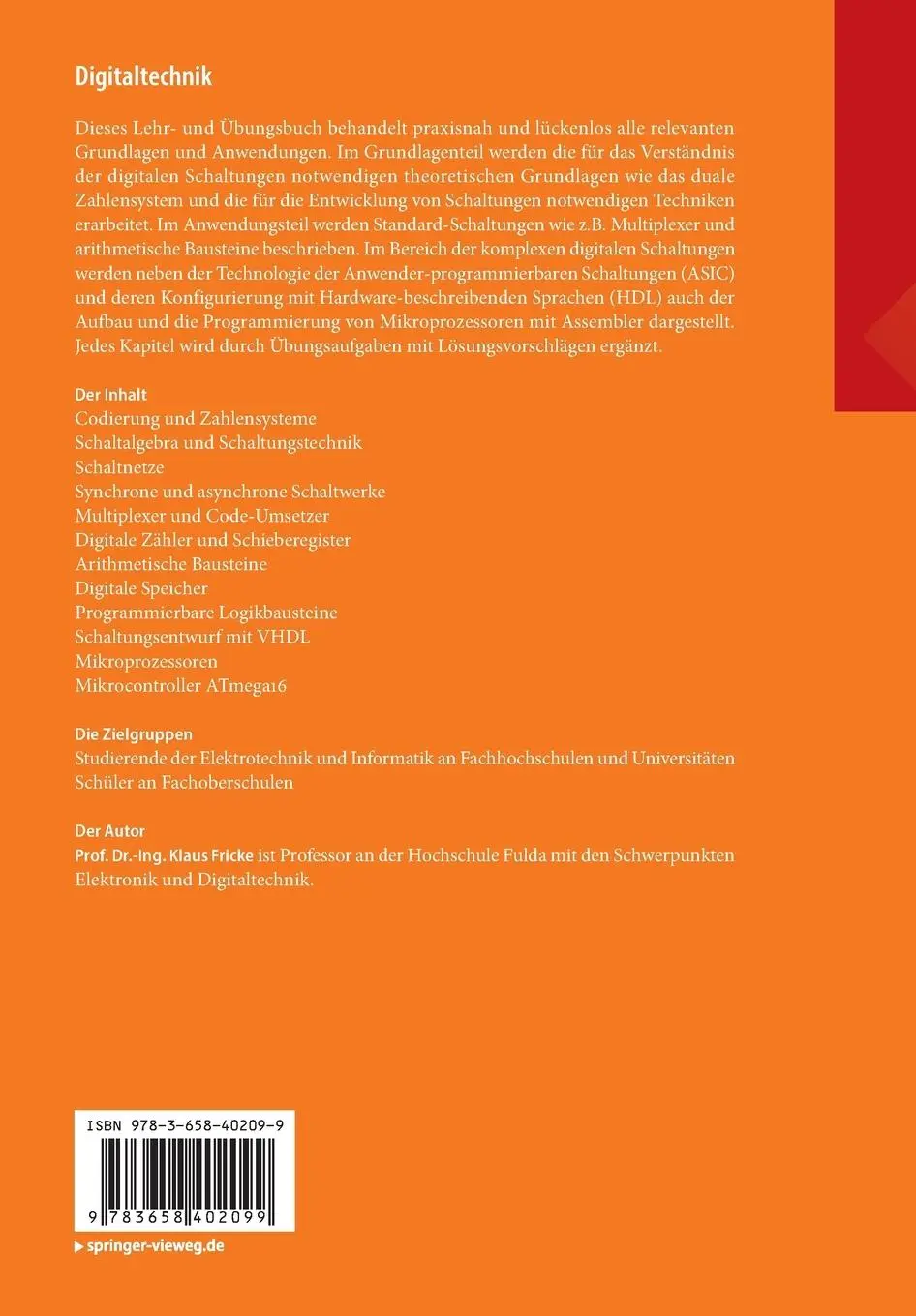 Rückseite: 9783658402099 | Digitaltechnik | Klaus Fricke | Taschenbuch | XII | Deutsch | 2023