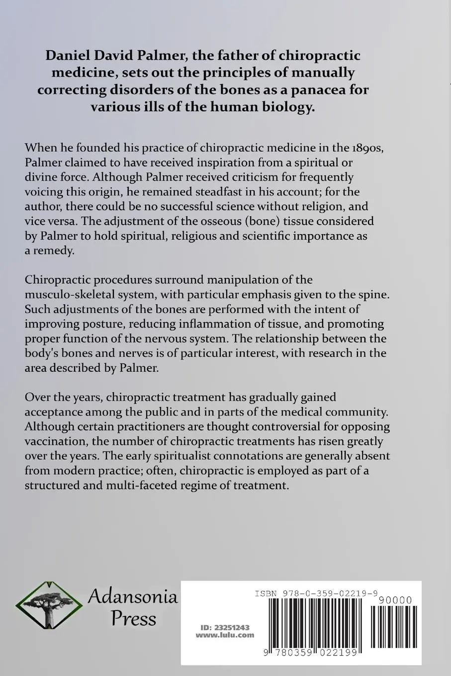Rückseite: 9780359022199 | The Chiropractor | D. D. Palmer | Taschenbuch | Englisch | 2018