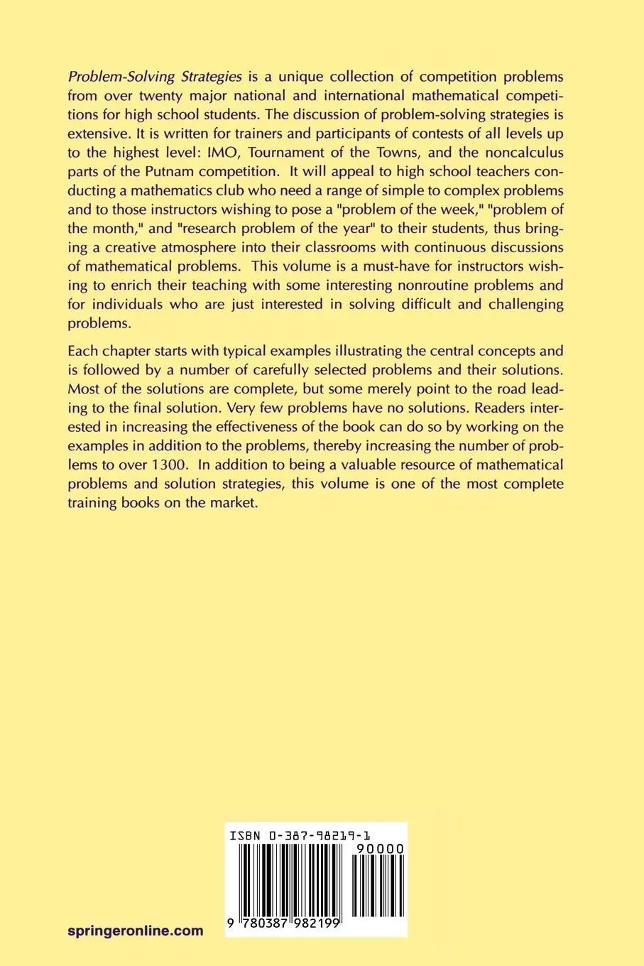 Rückseite: 9780387982199 | Problem-Solving Strategies | Arthur Engel | Taschenbuch | x | Englisch