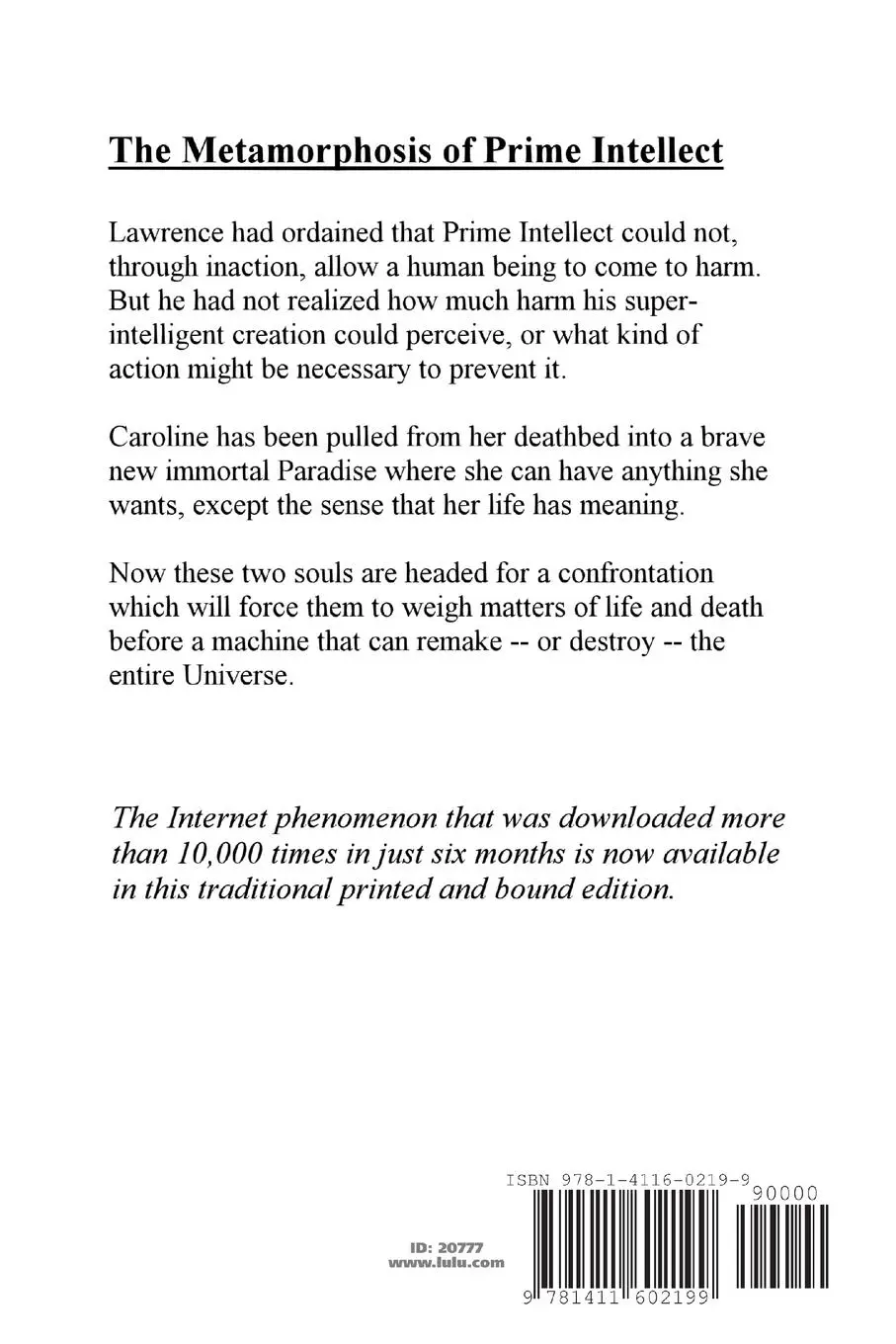 Rückseite: 9781411602199 | The Metamorphosis of Prime Intellect | Roger Williams | Taschenbuch