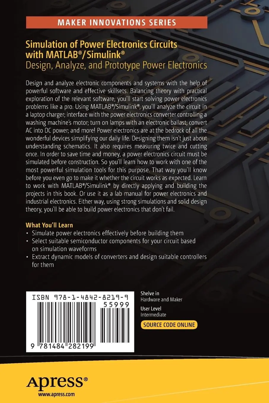 Rückseite: 9781484282199 | Simulation of Power Electronics Circuits with MATLAB®/Simulink® | Buch
