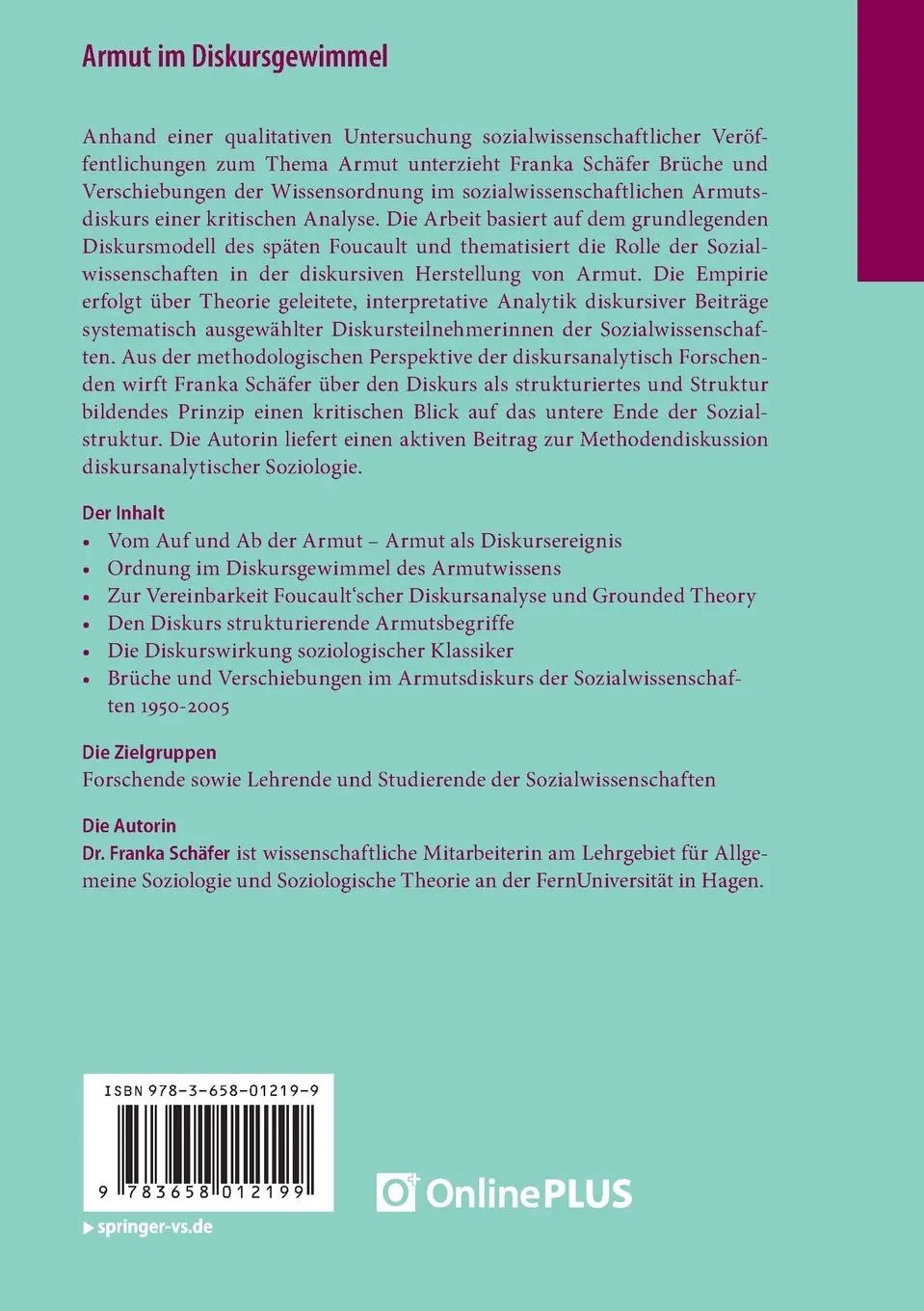 Rückseite: 9783658012199 | Armut im Diskursgewimmel | Franka Schäfer | Taschenbuch | xi | Deutsch