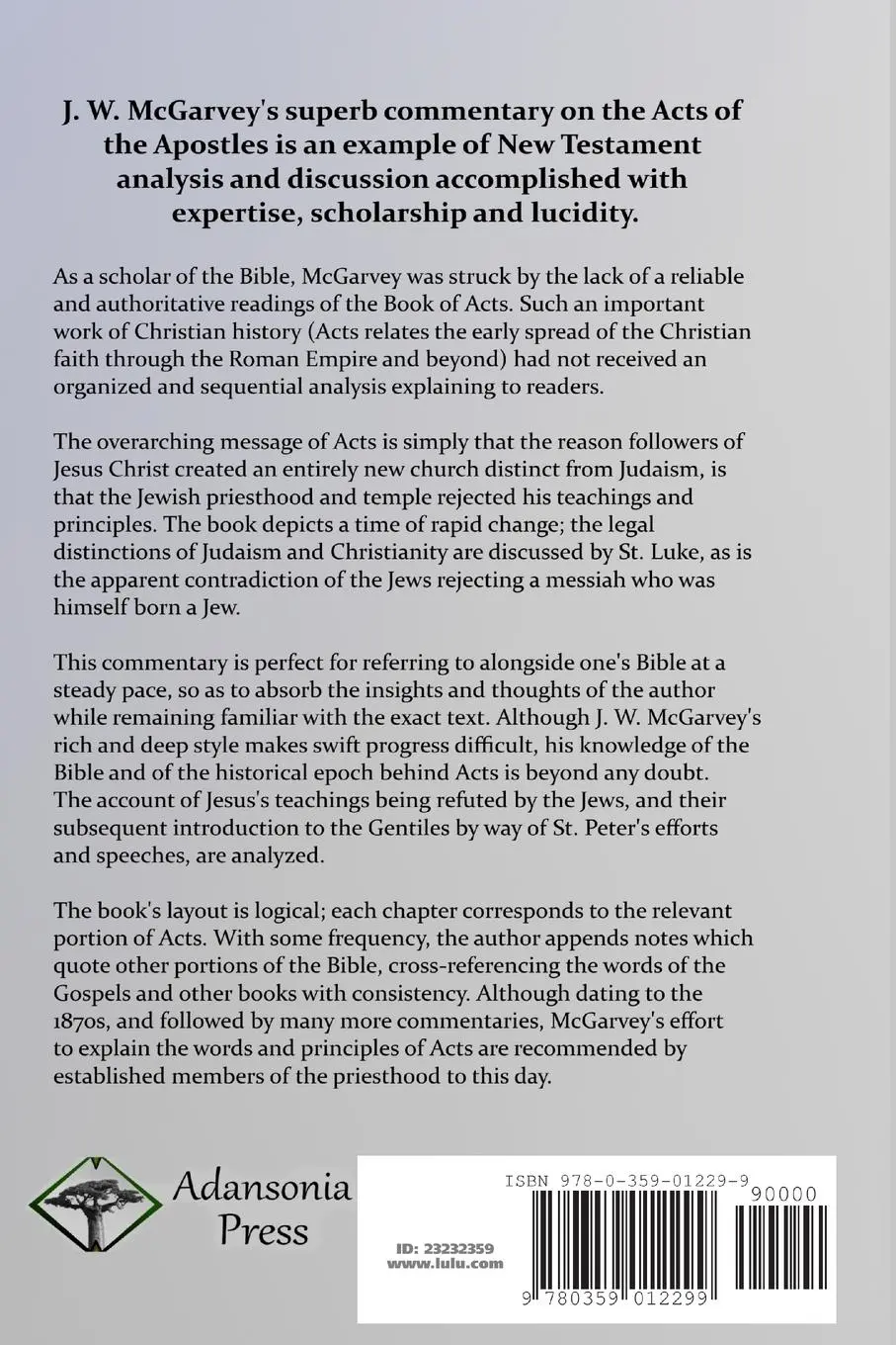 Rückseite: 9780359012299 | Original Commentary on Acts | J. W. Mcgarvey | Taschenbuch | Englisch