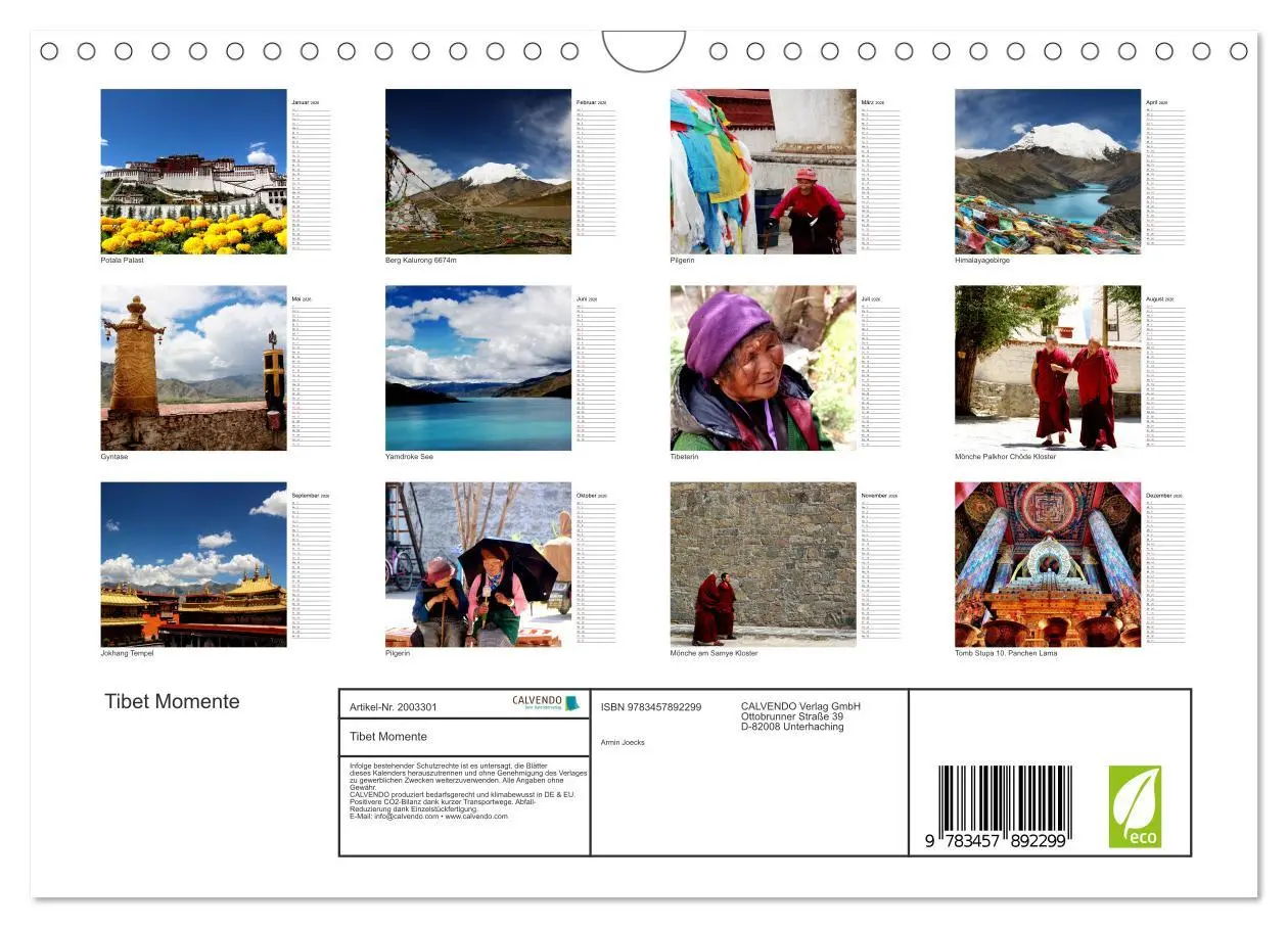 Bild: 9783457892299 | Tibet Momente (Wandkalender 2026 DIN A4 quer), CALVENDO Monatskalender