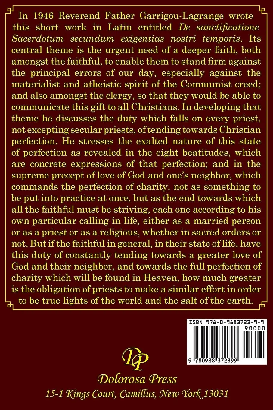 Rückseite: 9780988372399 | On the Sanctification of Priests According to the Needs of Our Times