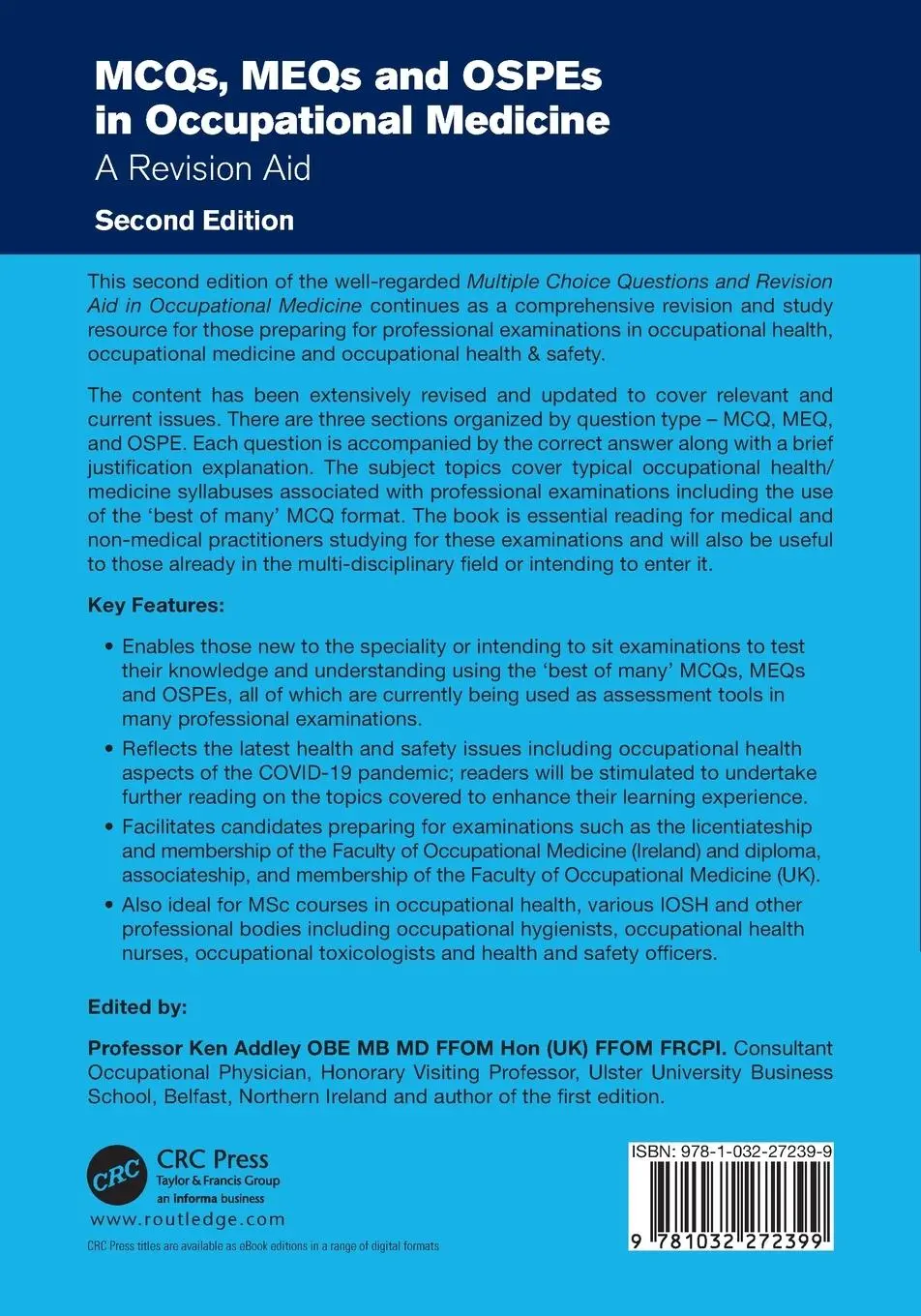 Rückseite: 9781032272399 | MCQs, MEQs and OSPEs in Occupational Medicine | A Revision Aid | Buch