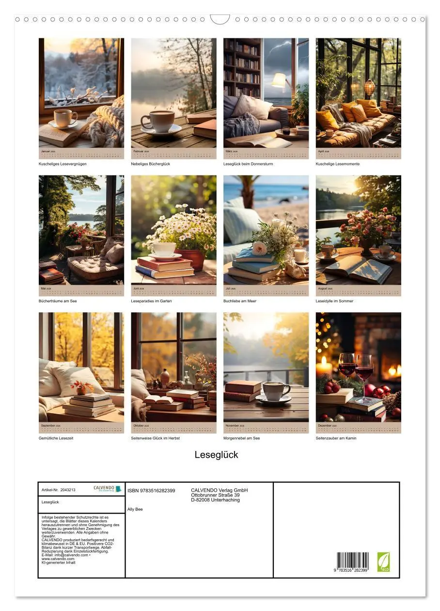 Bild: 9783516282399 | Leseglück (Wandkalender 2026 DIN A2 hoch), CALVENDO Monatskalender