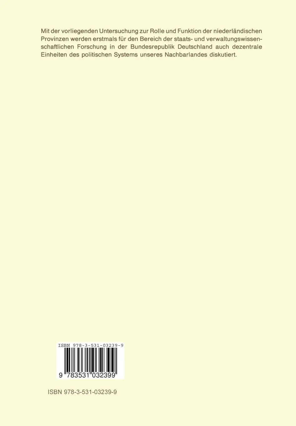 Rückseite: 9783531032399 | Die Provinzen im politischen System der Niederlande | Hesse | Buch