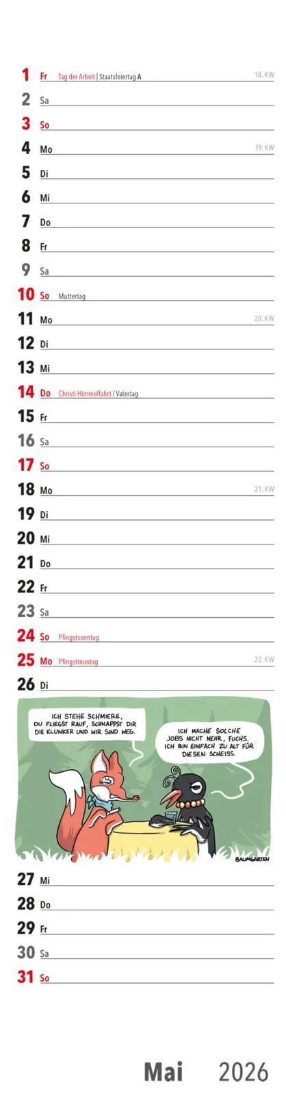 Bild: 9783830322399 | Ruhestand Streifenkalender 2026: Monatskalender für die Wand | 28 S.