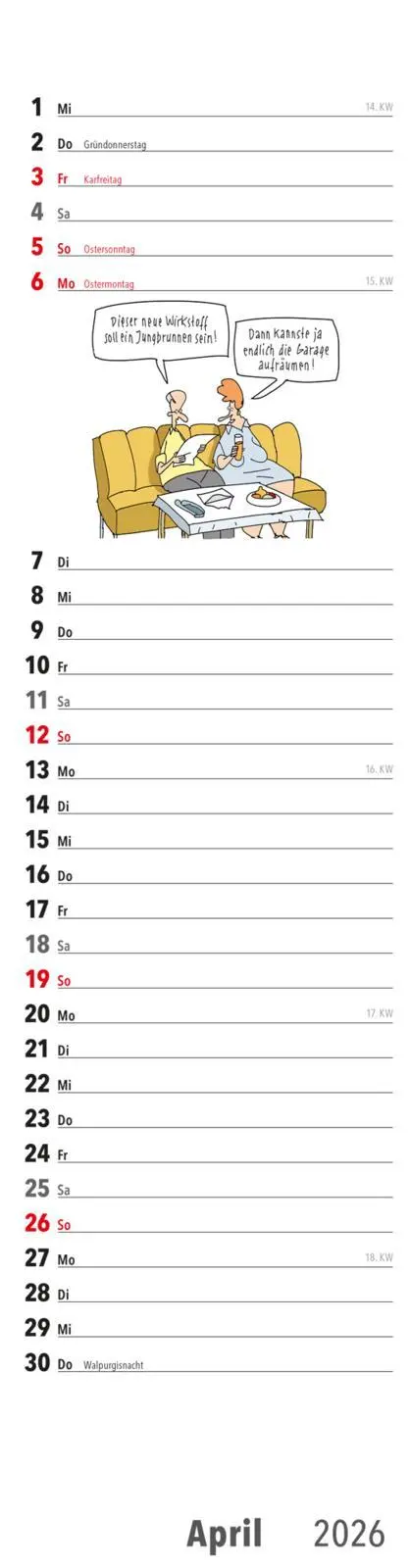 Bild: 9783830322399 | Ruhestand Streifenkalender 2026: Monatskalender für die Wand | 28 S.