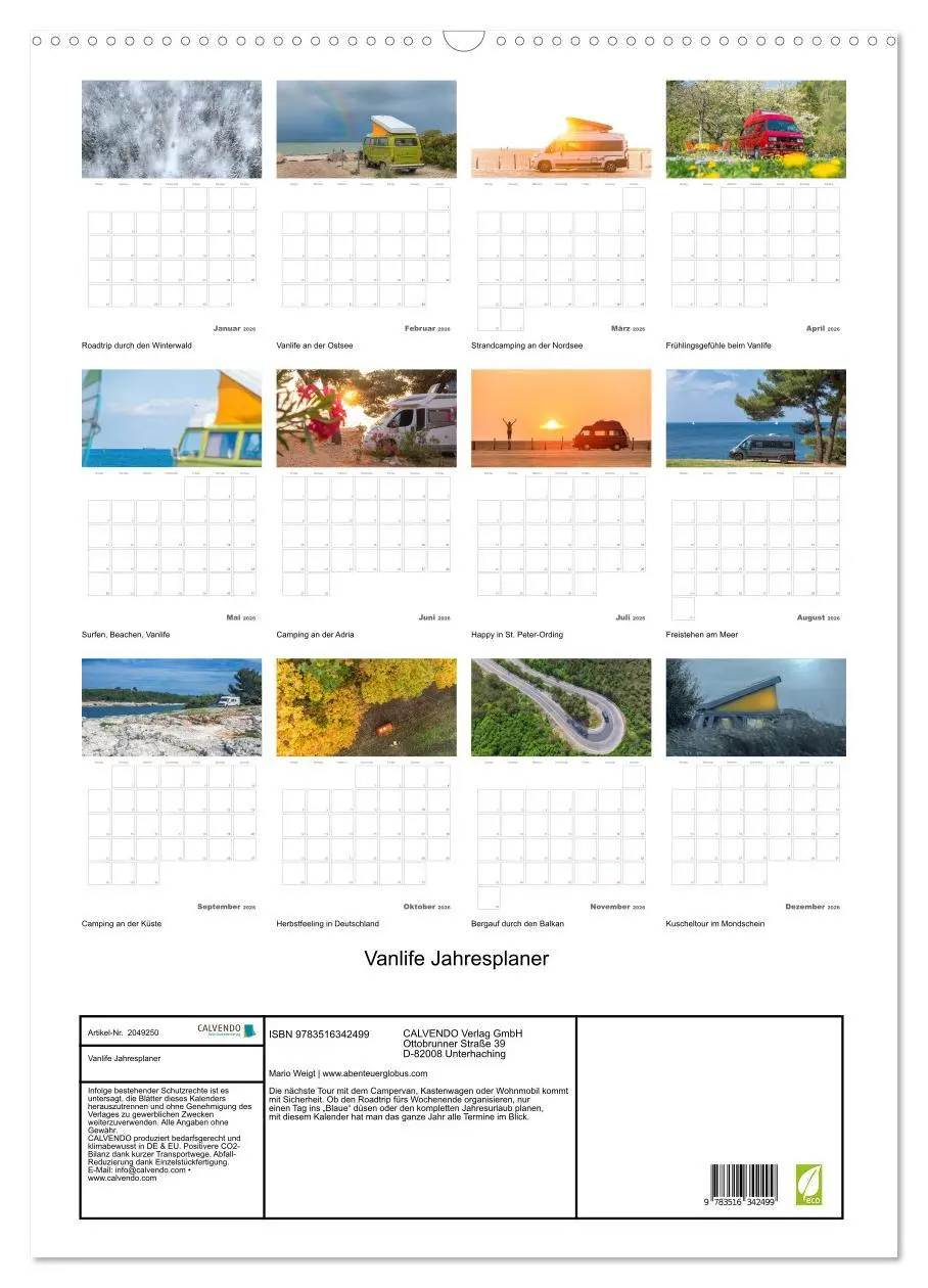 Bild: 9783516342499 | Vanlife Jahresplaner (Wandkalender 2026 DIN A2 hoch), CALVENDO...