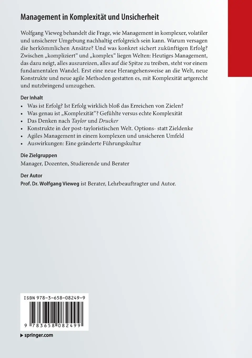 Rückseite: 9783658082499 | Management in Komplexität und Unsicherheit | Für agile Manager | Buch