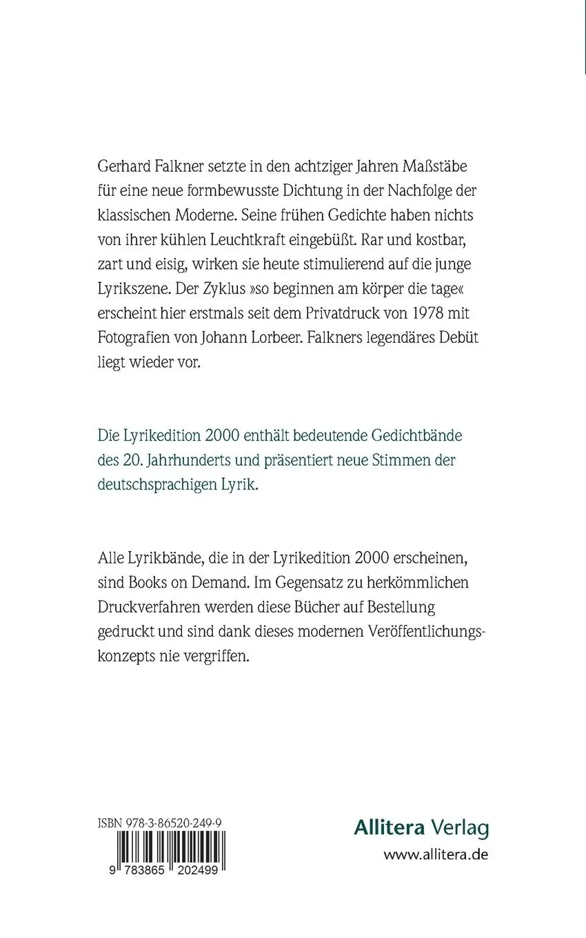 Rückseite: 9783865202499 | so beginnen am körper die tage | so beginnen am körper die tage | Buch