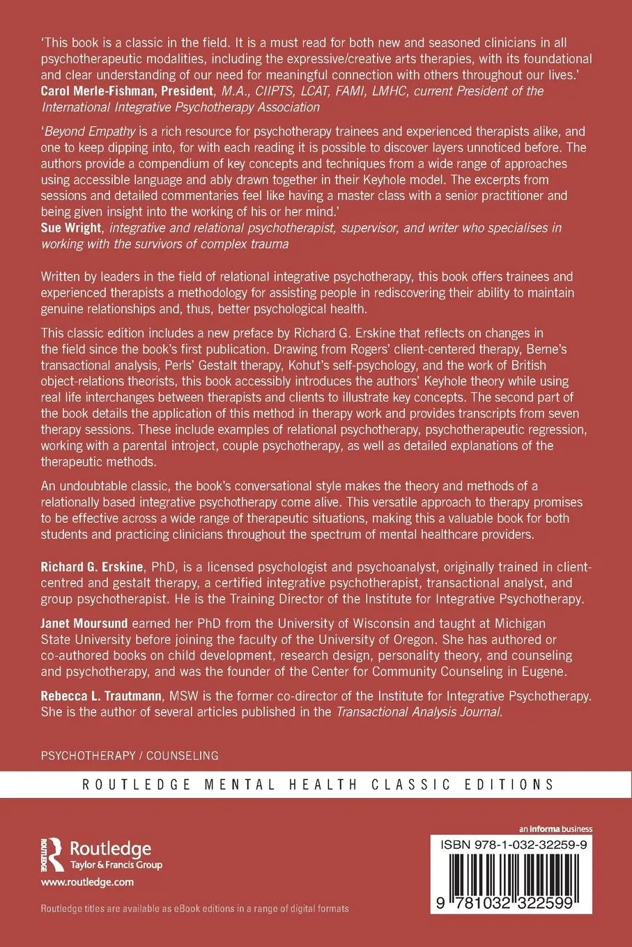 Rückseite: 9781032322599 | Beyond Empathy | A Therapy of Contact-in-Relationship | Taschenbuch