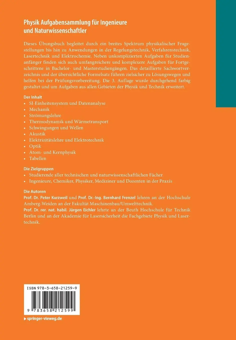 Rückseite: 9783658212599 | Physik Aufgabensammlung für Ingenieure und Naturwissenschaftler | Buch