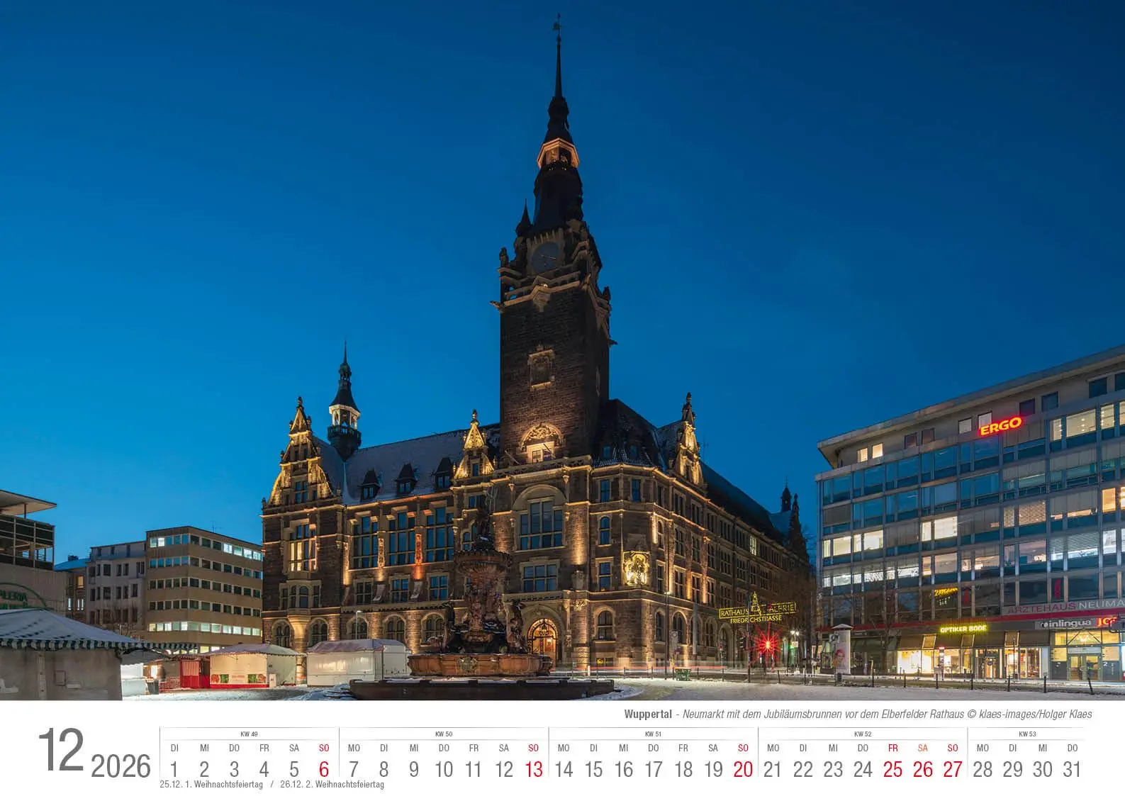 Bild: 9783965352599 | Wuppertal 2026 Bildkalender A3 Spiralbindung | Holger Klaes | Kalender