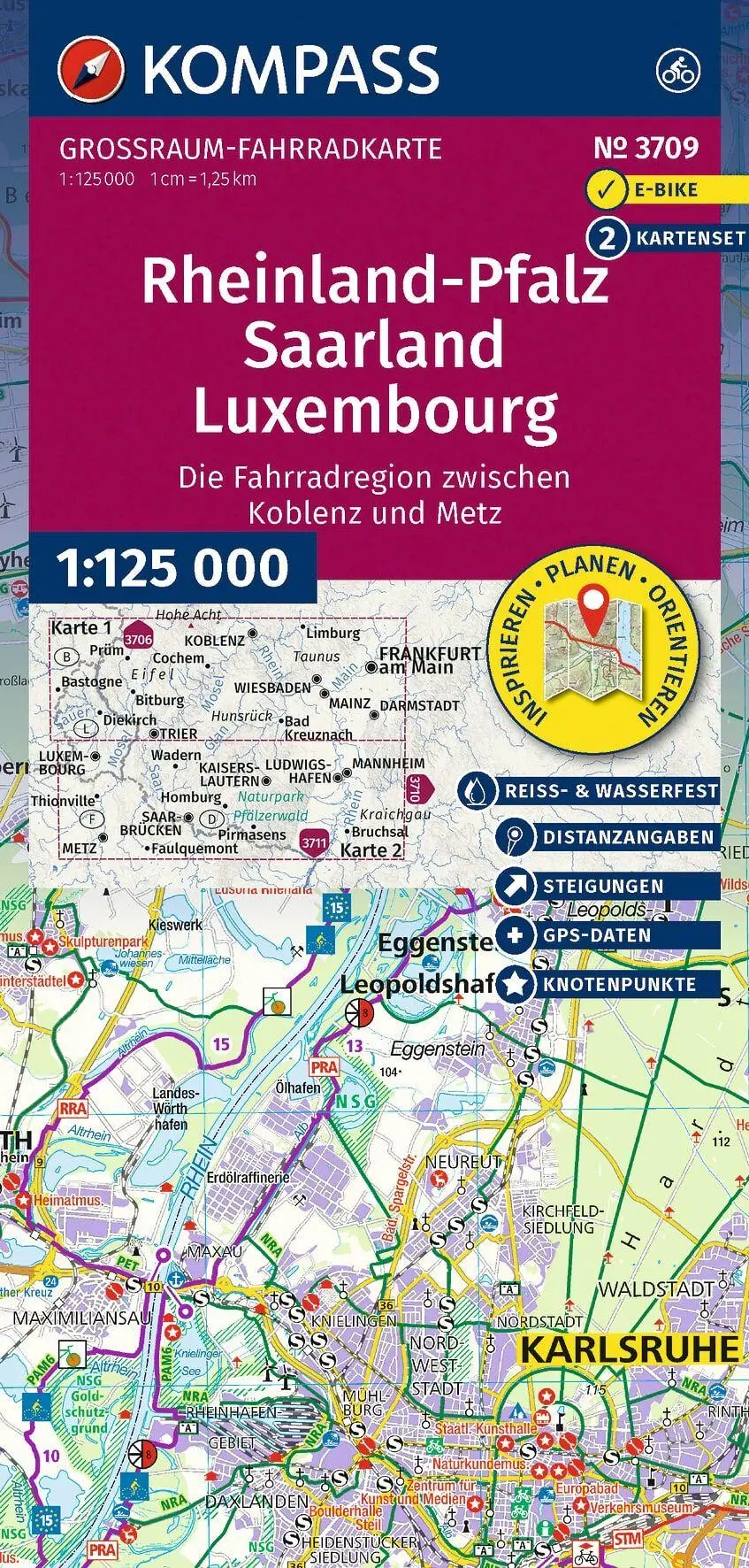Cover: 9783991542599 | KOMPASS Großraum Fahrradkarte 3709 Rheinland-Pfalz, Saarland,...