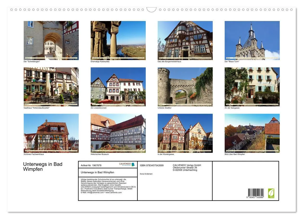 Bild: 9783457542699 | Unterwegs in Bad Wimpfen (Wandkalender 2026 DIN A2 quer), CALVENDO...